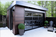 Garage Door Model: California, 9' x 7', White aluminum frame, Sandblasted glass
