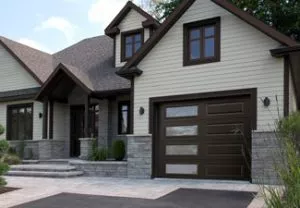 House with a garage door aluminum frame
